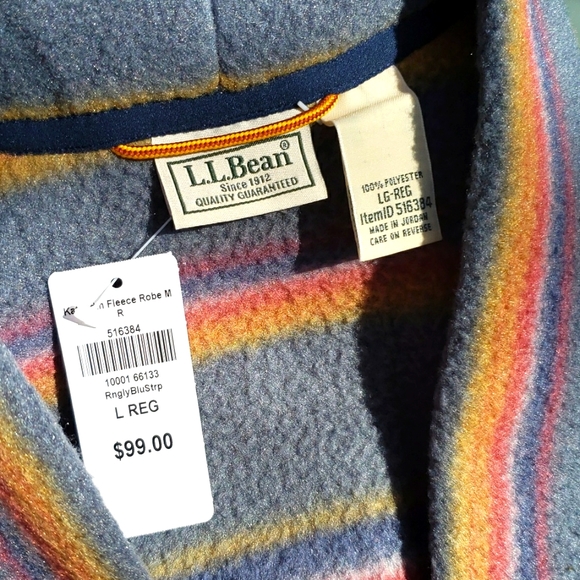 NWT LL Bean Katahdin Blue Orange Striped Fleece Robe Men's / Unisex Medium - Picture 3 of 5